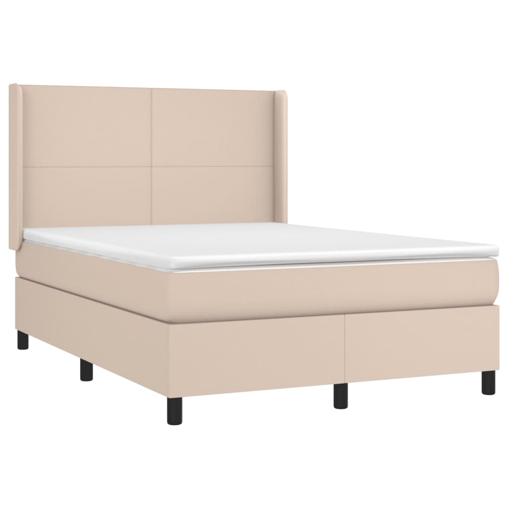 vidaXL Cama box spring colchón LED cuero sintético capuchino 140x190cm