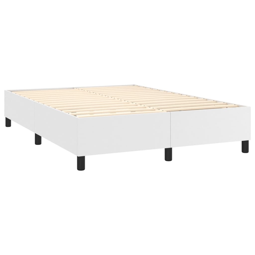 vidaXL Cama box spring colchón y LED cuero sintético blanco 140x200 cm