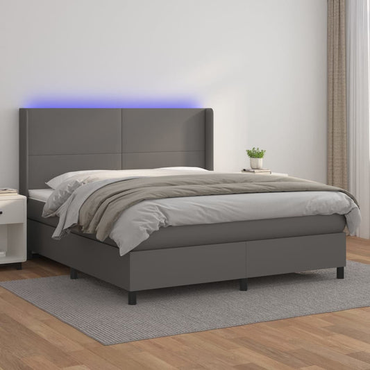 vidaXL Cama box spring colchón y LED cuero sintético gris 160x200 cm