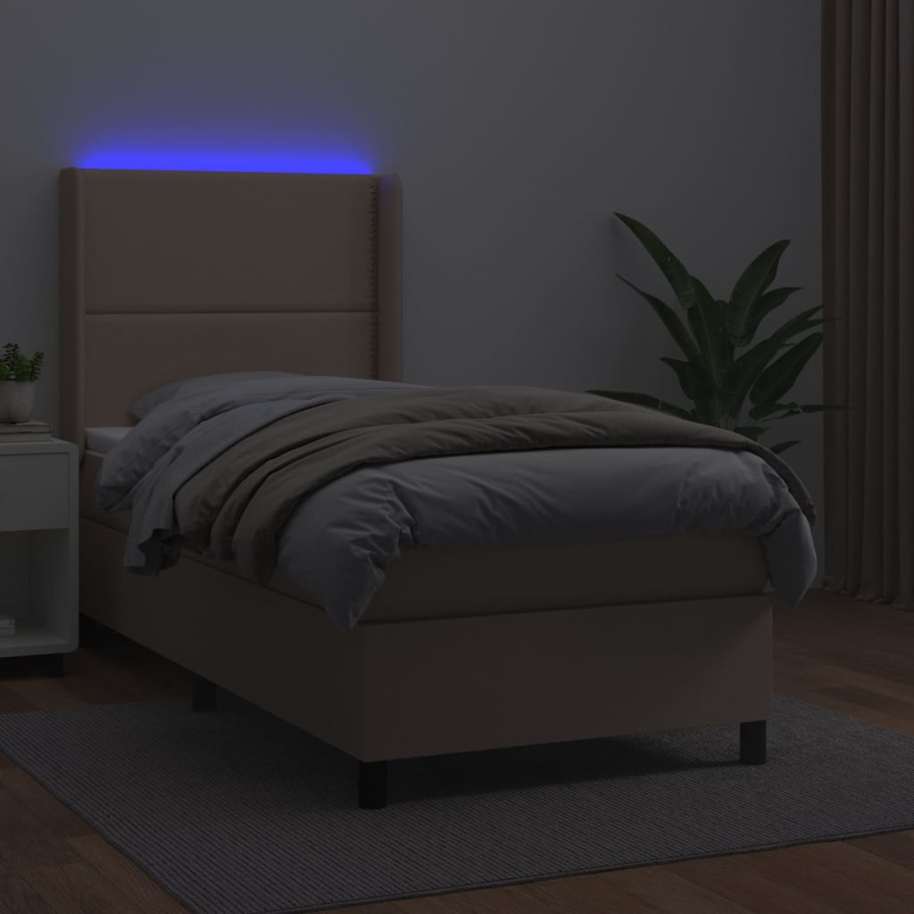 vidaXL Cama box spring colchón LED cuero sintético capuchino 90x190 cm