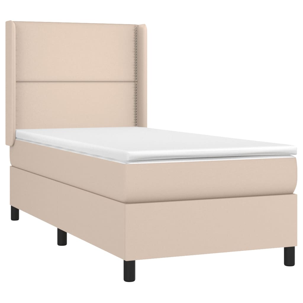 vidaXL Cama box spring colchón LED cuero sintético capuchino 90x190 cm