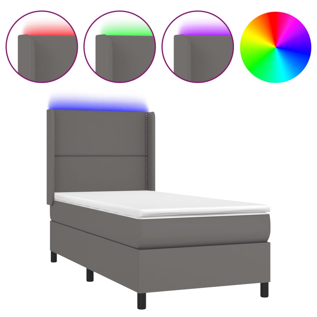 vidaXL Cama box spring colchón y LED cuero sintético gris 100x200 cm