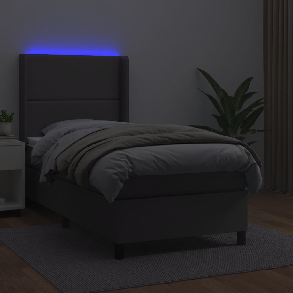 vidaXL Cama box spring colchón y LED cuero sintético gris 100x200 cm