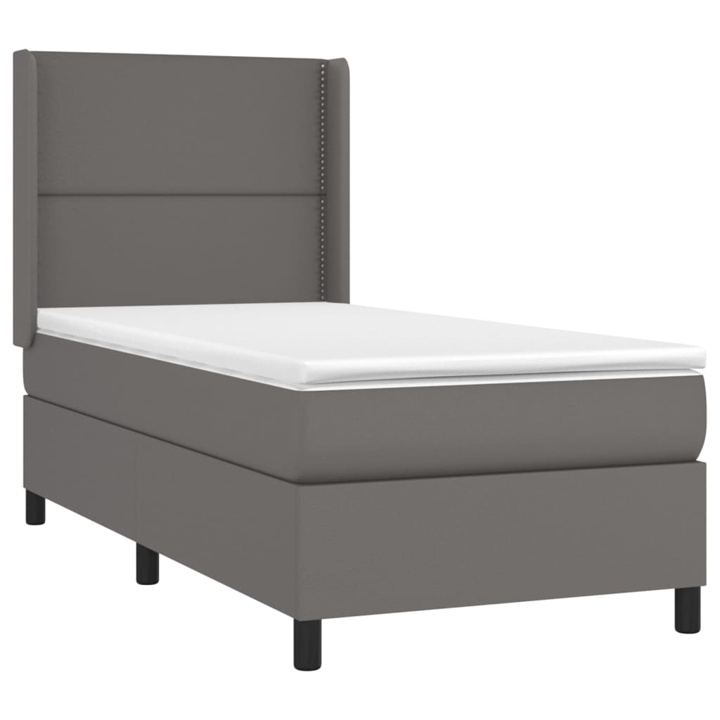 vidaXL Cama box spring colchón y LED cuero sintético gris 100x200 cm