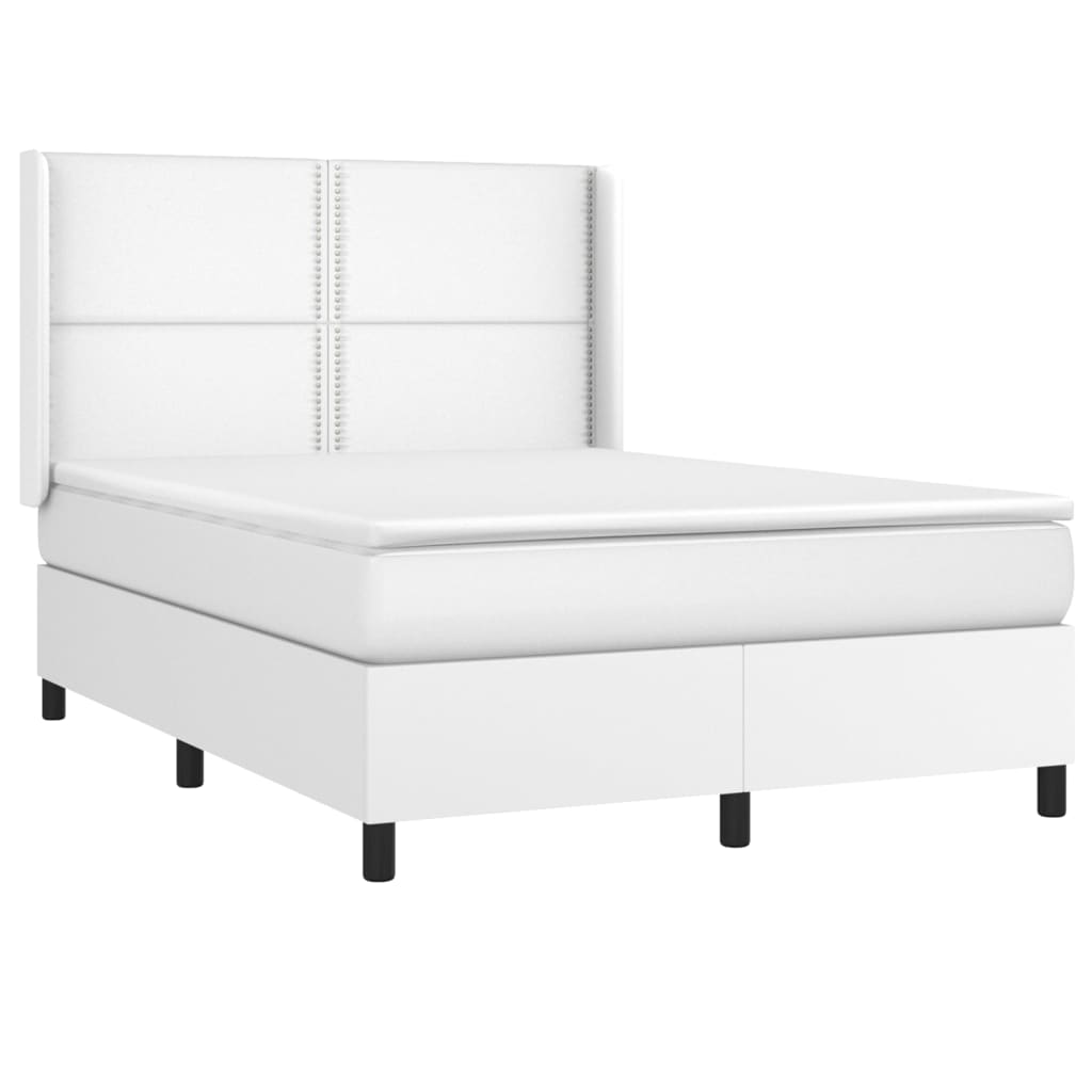 vidaXL Cama box spring colchón y LED cuero sintético blanco 140x200 cm