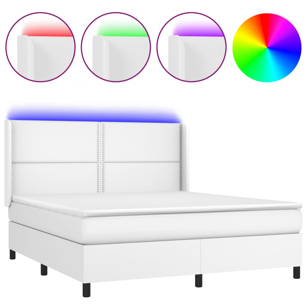 vidaXL Cama box spring colchón y LED cuero sintético blanco 160x200 cm