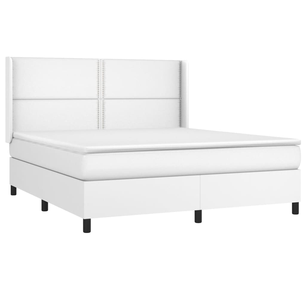 vidaXL Cama box spring colchón y LED cuero sintético blanco 160x200 cm