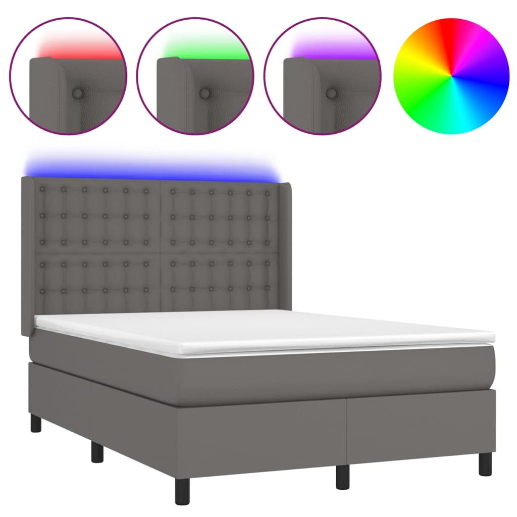 vidaXL Cama box spring colchón y LED cuero sintético gris 140x200 cm