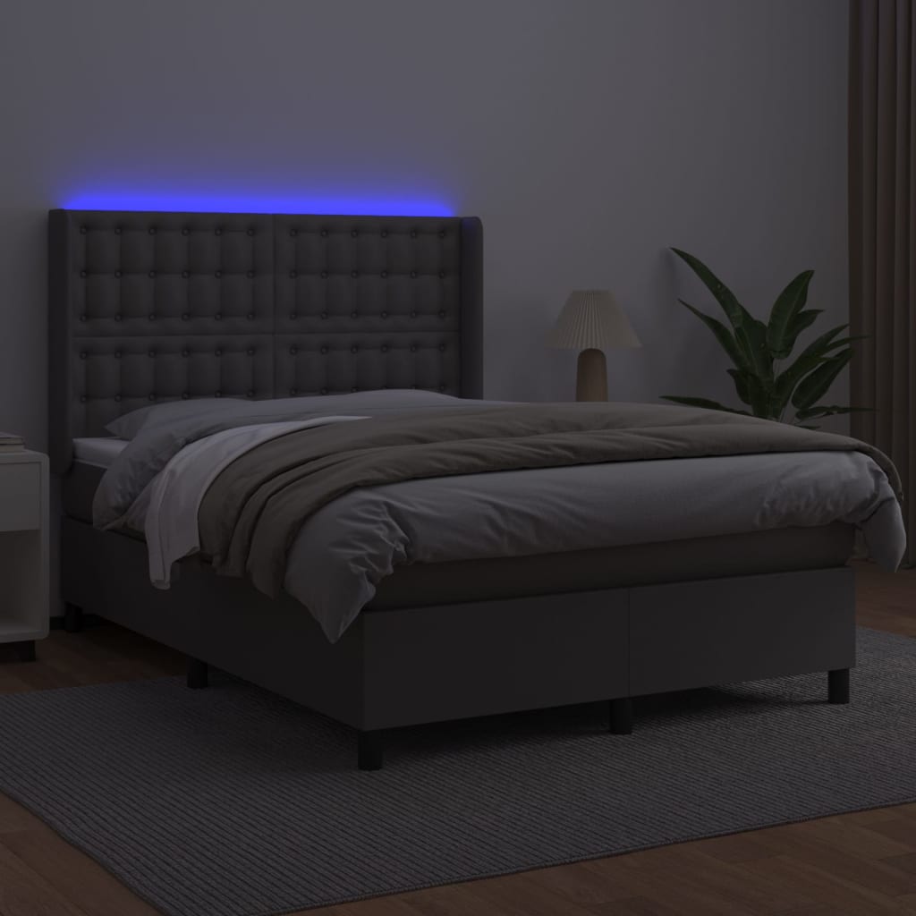 vidaXL Cama box spring colchón y LED cuero sintético gris 140x200 cm