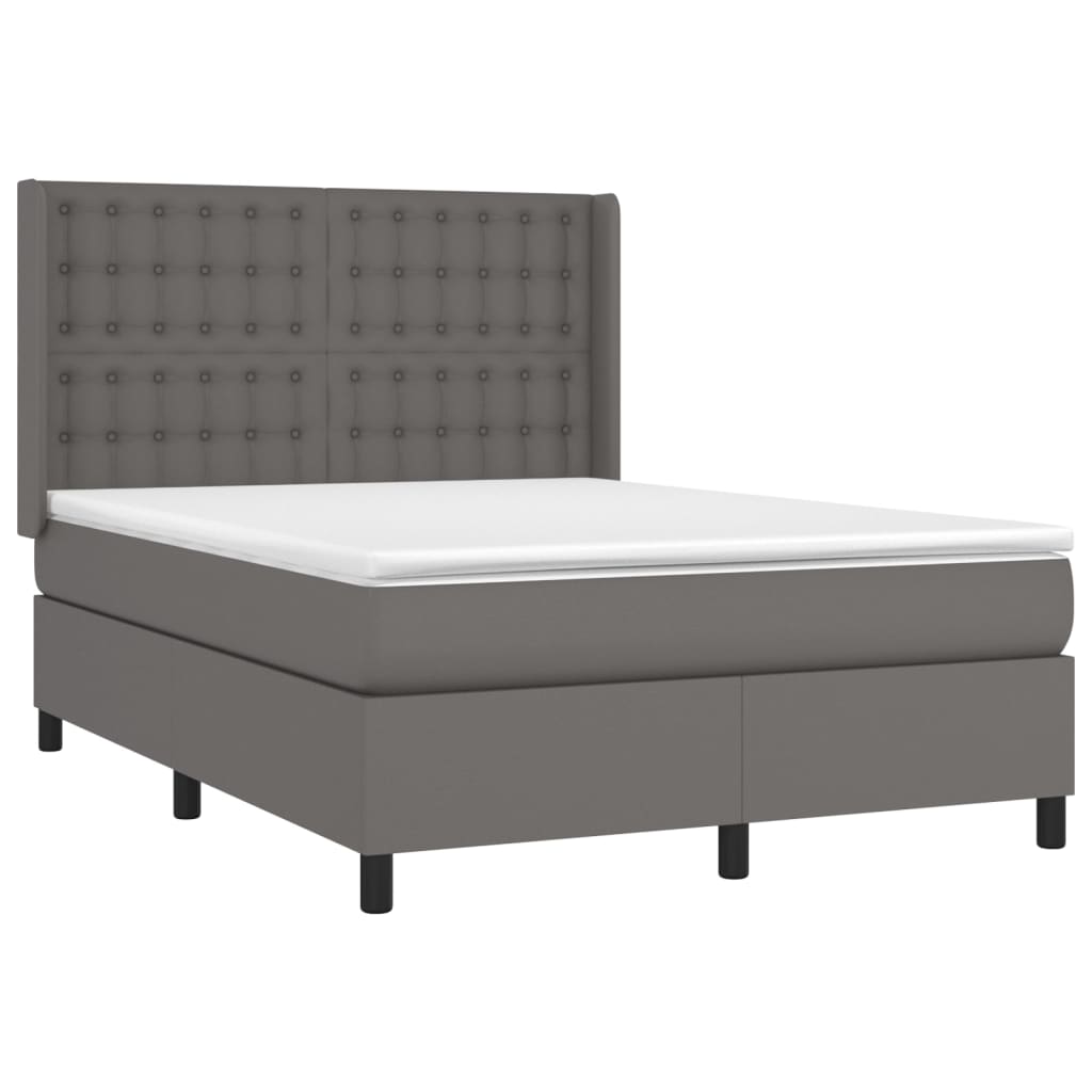 vidaXL Cama box spring colchón y LED cuero sintético gris 140x200 cm