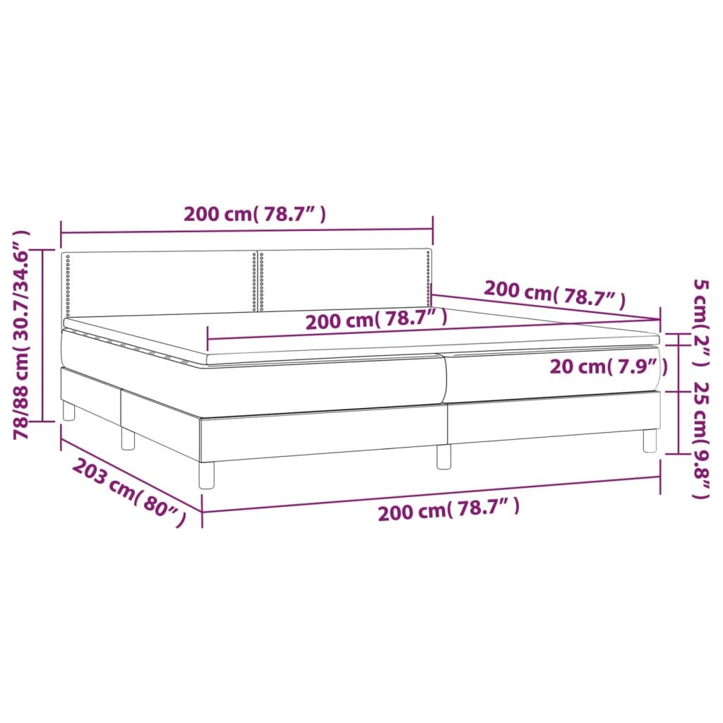 vidaXL Cama box spring colchón luces LED tela marrón oscuro 200x200 cm