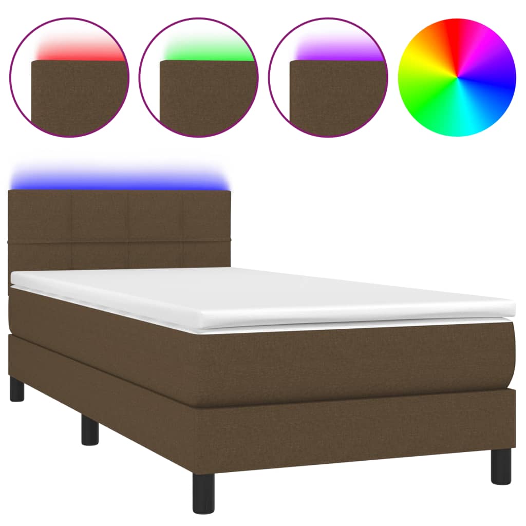 vidaXL Cama box spring colchón luces LED tela marrón oscuro 100x200cm