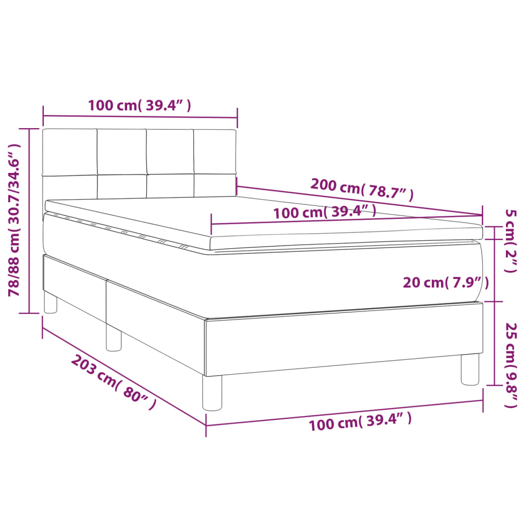 vidaXL Cama box spring colchón luces LED tela marrón oscuro 100x200cm