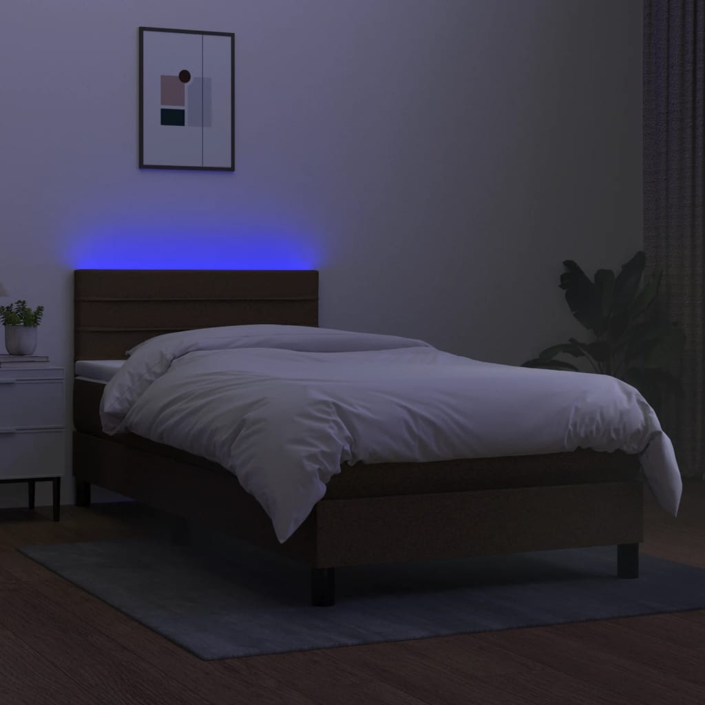 vidaXL Cama box spring colchón luces LED tela marrón oscuro 100x200cm