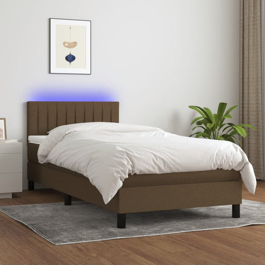 vidaXL Cama box spring colchón luces LED tela marrón oscuro 100x200cm