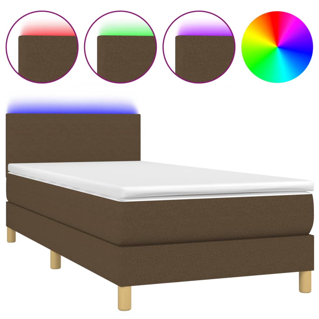 vidaXL Cama box spring colchón luces LED tela marrón oscuro 100x200cm