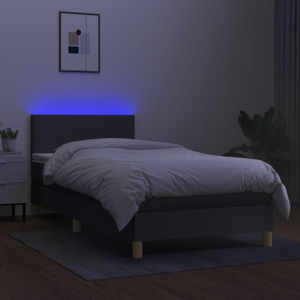 vidaXL Cama box spring colchón luces LED tela marrón oscuro 100x200cm