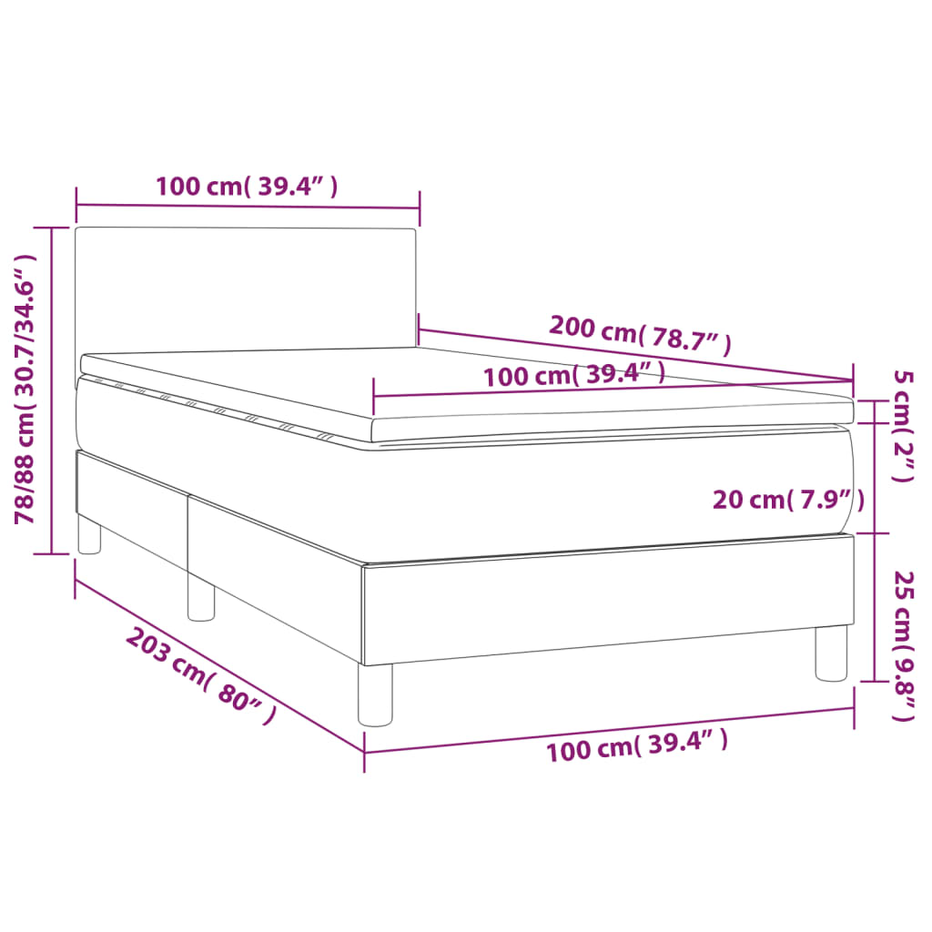 vidaXL Cama box spring colchón luces LED tela marrón oscuro 100x200cm