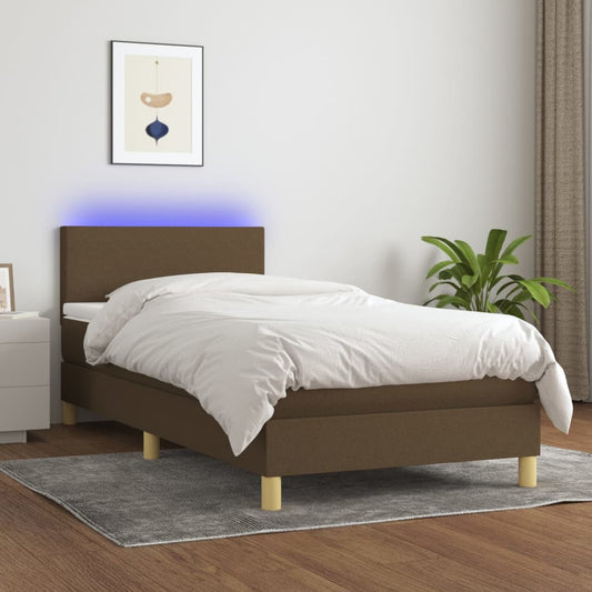 vidaXL Cama box spring colchón luces LED tela marrón oscuro 100x200cm