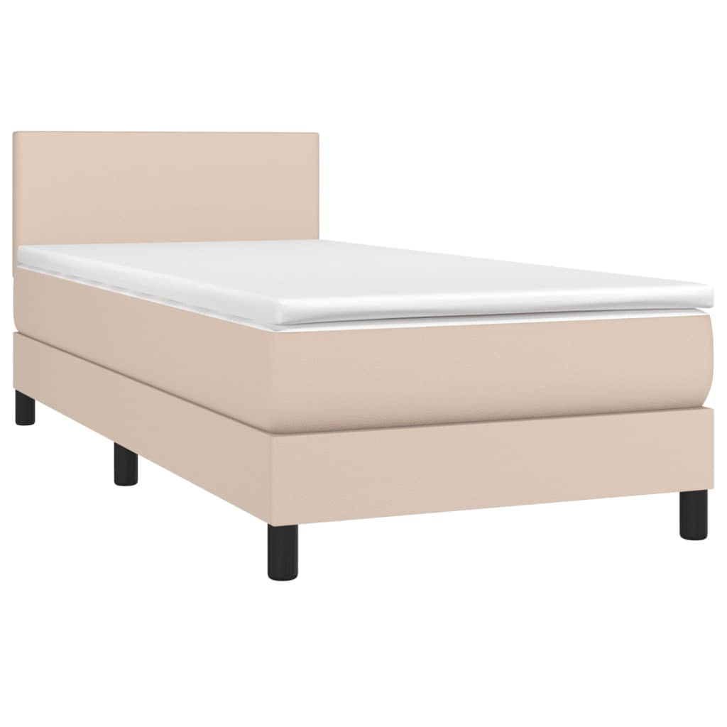 vidaXL Cama box spring colchón LED cuero sintético capuchino 90x190 cm