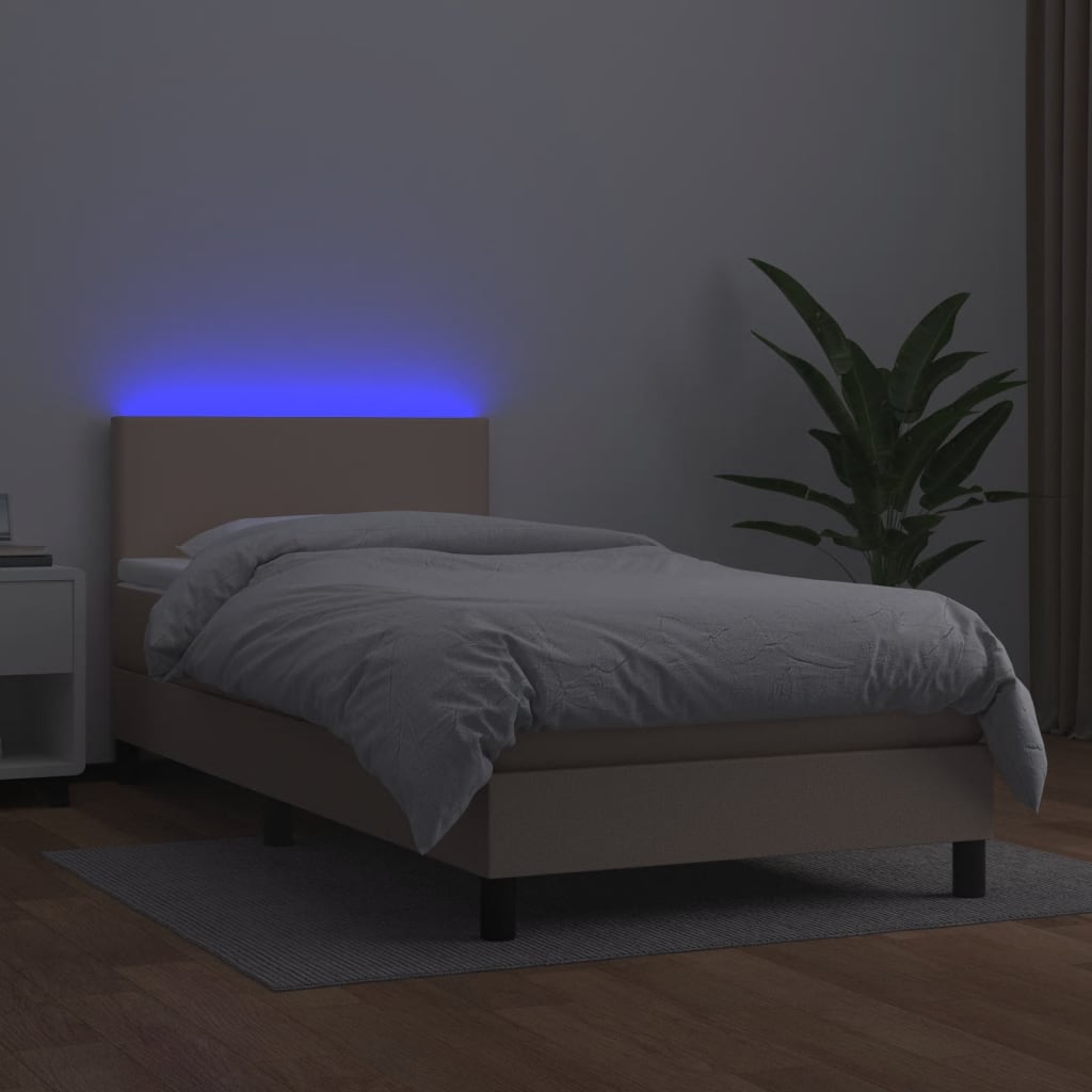 vidaXL Cama box spring colchón LED cuero sintético capuchino 90x190 cm