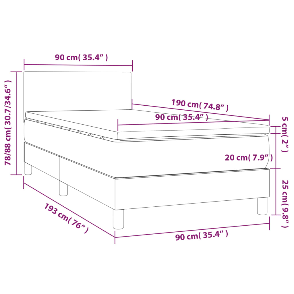 vidaXL Cama box spring colchón LED cuero sintético capuchino 90x190 cm