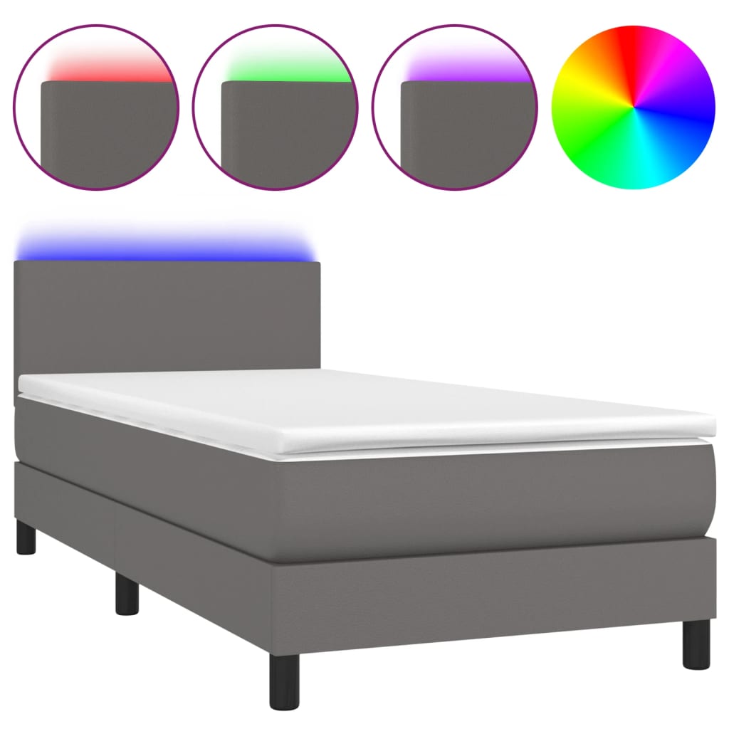 vidaXL Cama box spring colchón y LED cuero sintético gris 100x200 cm