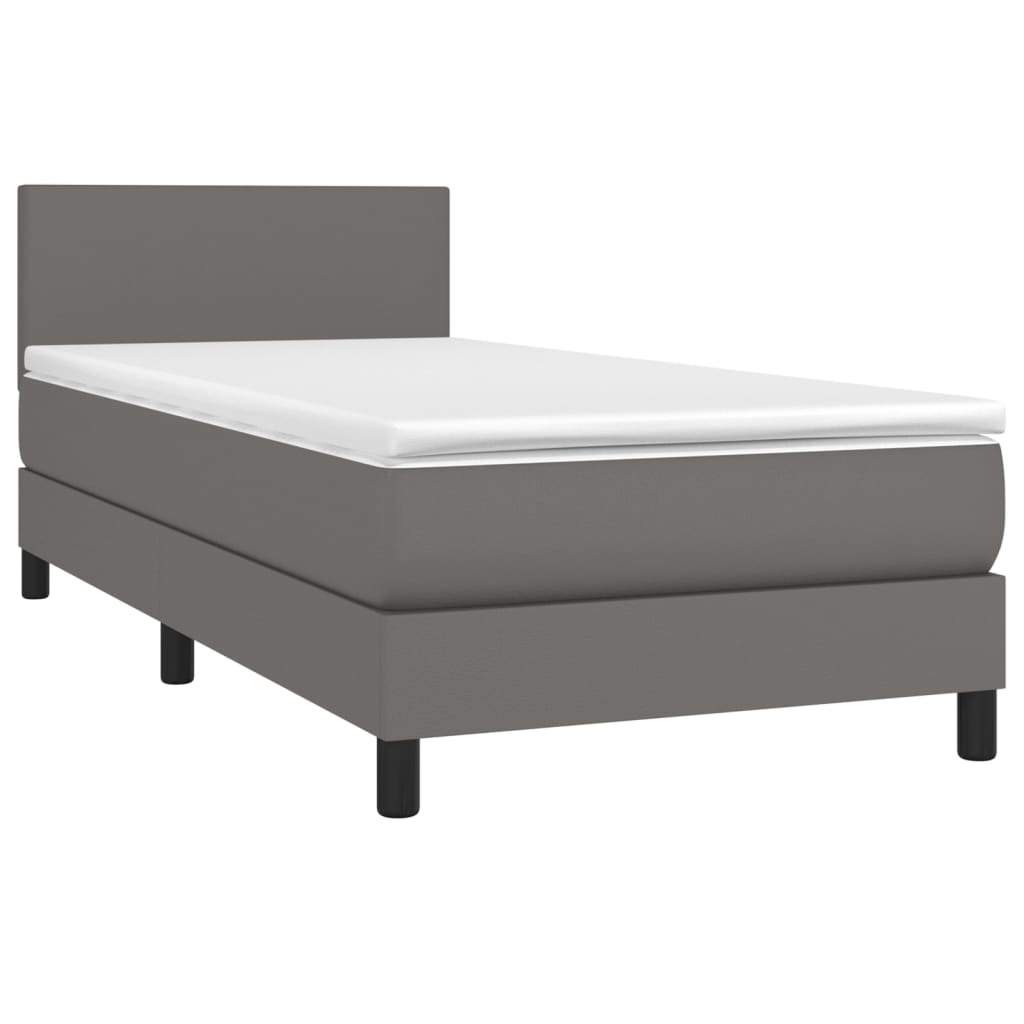 vidaXL Cama box spring colchón y LED cuero sintético gris 100x200 cm