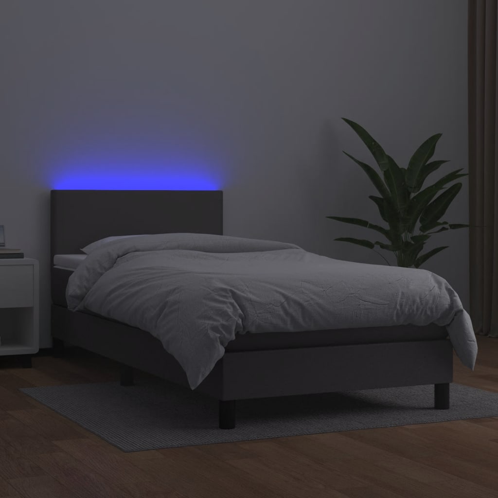 vidaXL Cama box spring colchón y LED cuero sintético gris 100x200 cm