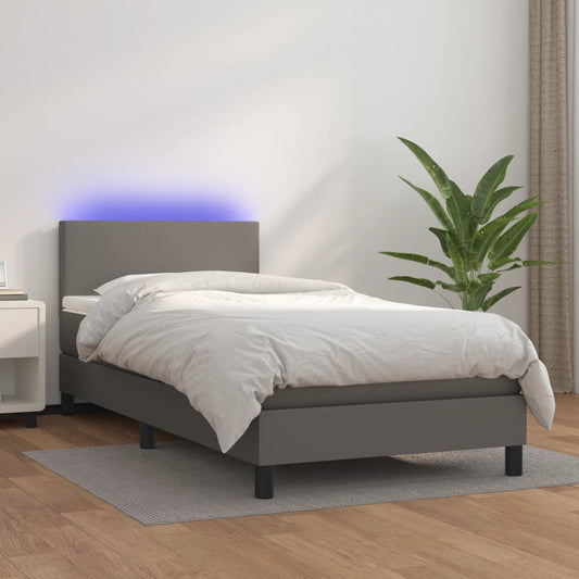 vidaXL Cama box spring colchón y LED cuero sintético gris 100x200 cm