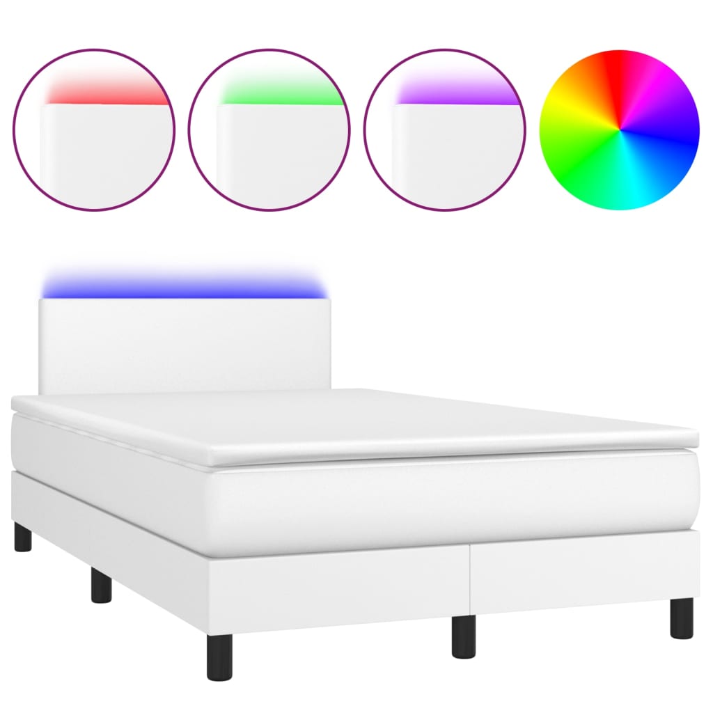 vidaXL Cama box spring colchón y LED cuero sintético blanco 120x200 cm