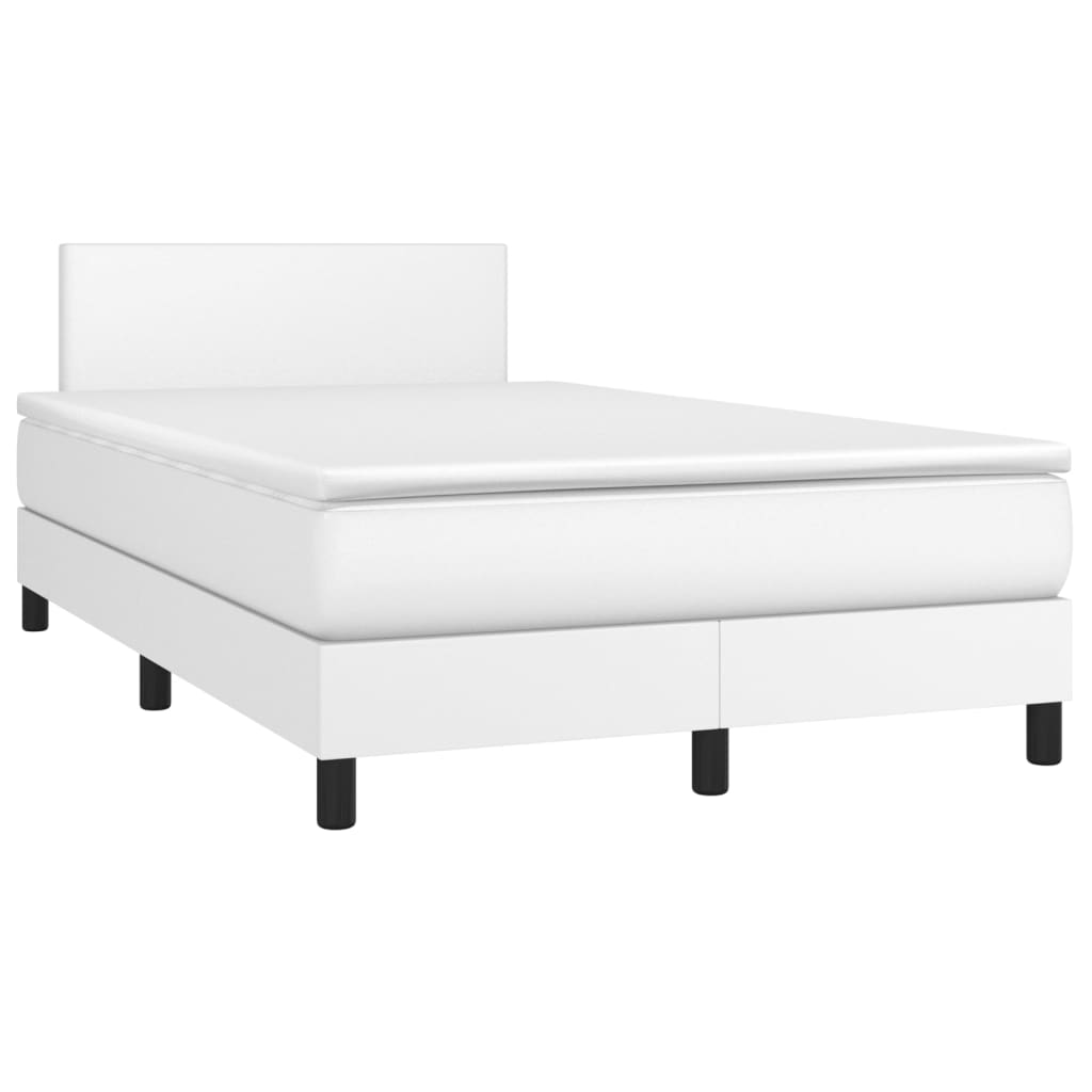 vidaXL Cama box spring colchón y LED cuero sintético blanco 120x200 cm