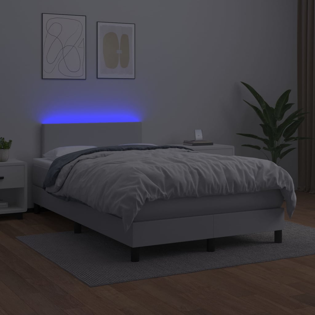 vidaXL Cama box spring colchón y LED cuero sintético blanco 120x200 cm