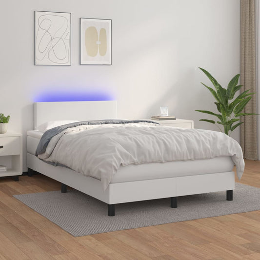 vidaXL Cama box spring colchón y LED cuero sintético blanco 120x200 cm