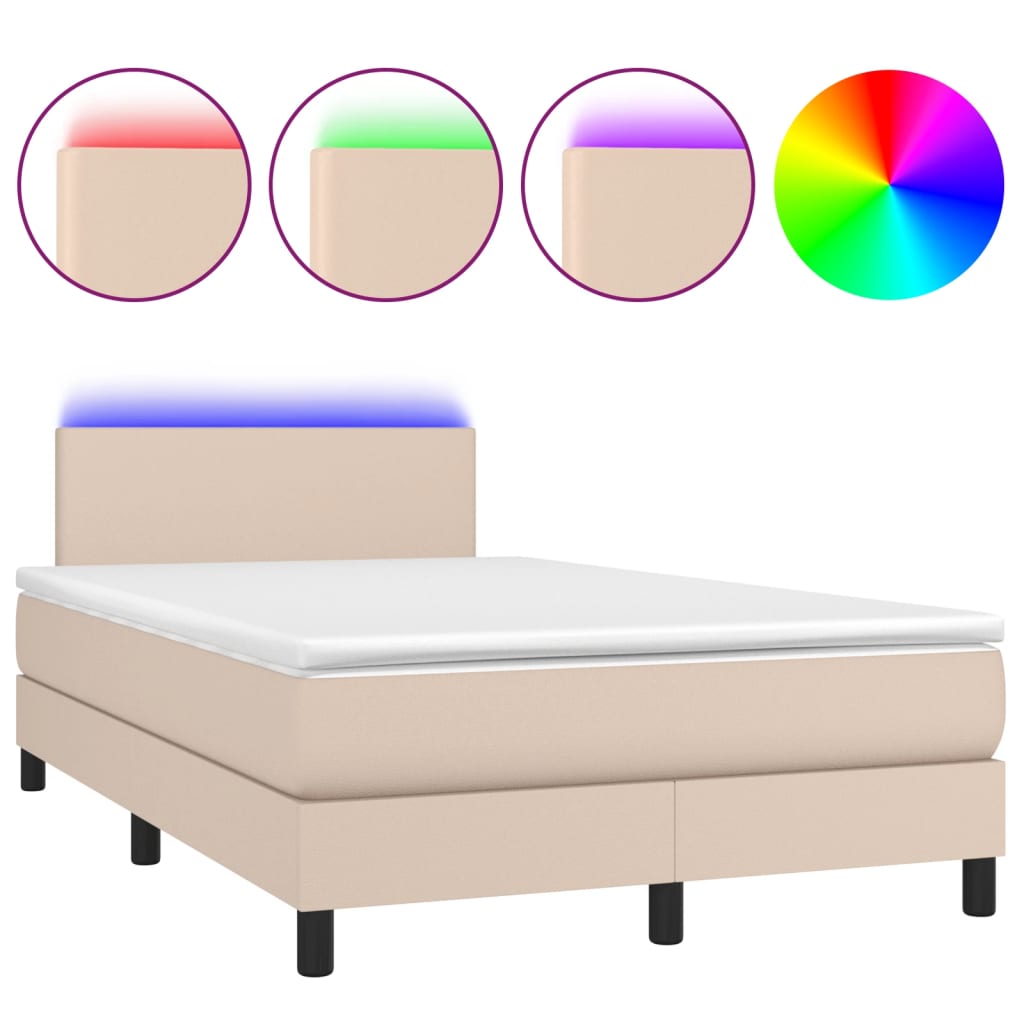 vidaXL Cama box spring colchón LED cuero sintético capuchino 120x200cm