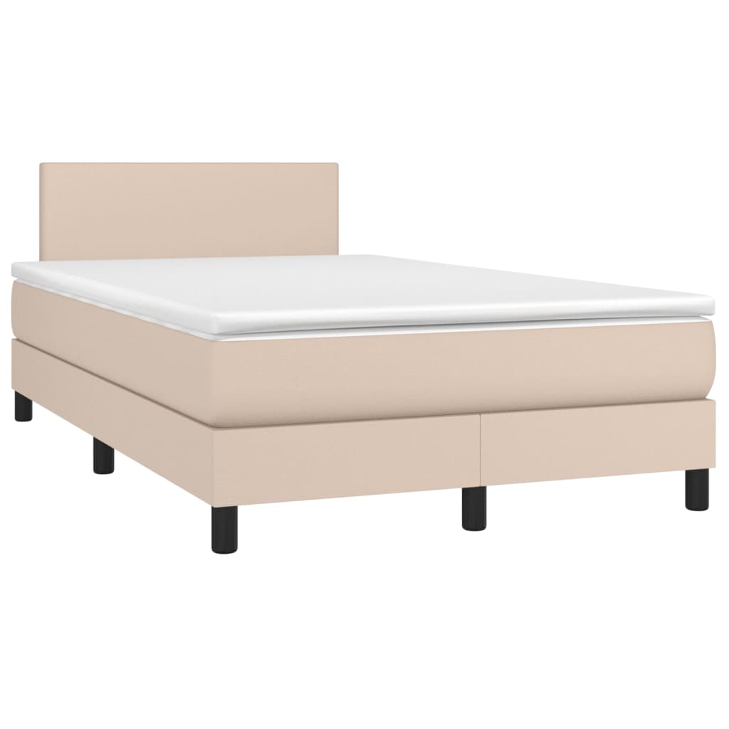 vidaXL Cama box spring colchón LED cuero sintético capuchino 120x200cm