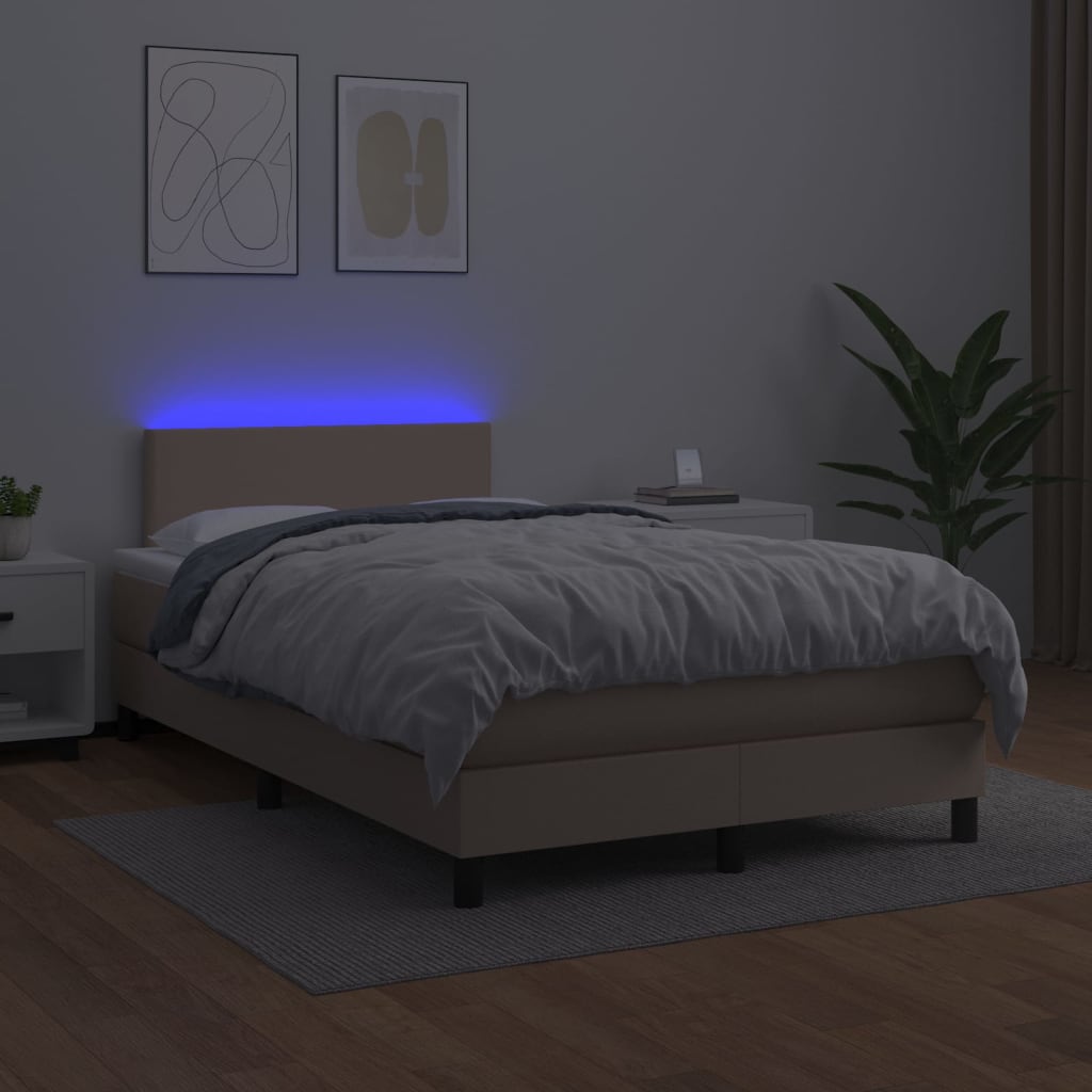 vidaXL Cama box spring colchón LED cuero sintético capuchino 120x200cm