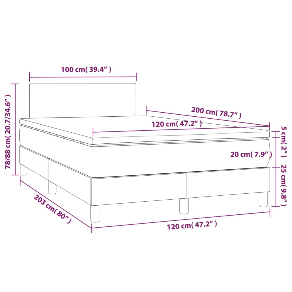 vidaXL Cama box spring colchón LED cuero sintético capuchino 120x200cm