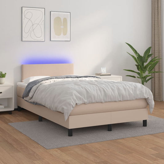 vidaXL Cama box spring colchón LED cuero sintético capuchino 120x200cm