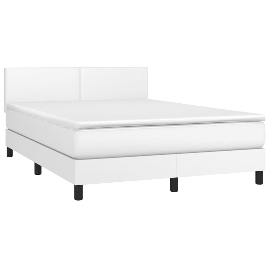 vidaXL Cama box spring colchón y LED cuero sintético blanco 140x190 cm