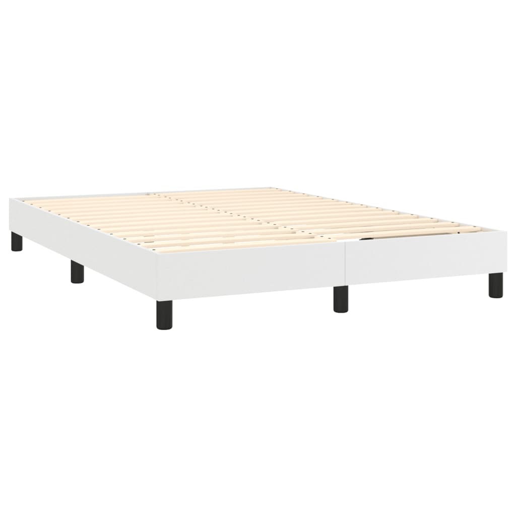 vidaXL Cama box spring colchón y LED cuero sintético blanco 140x190 cm