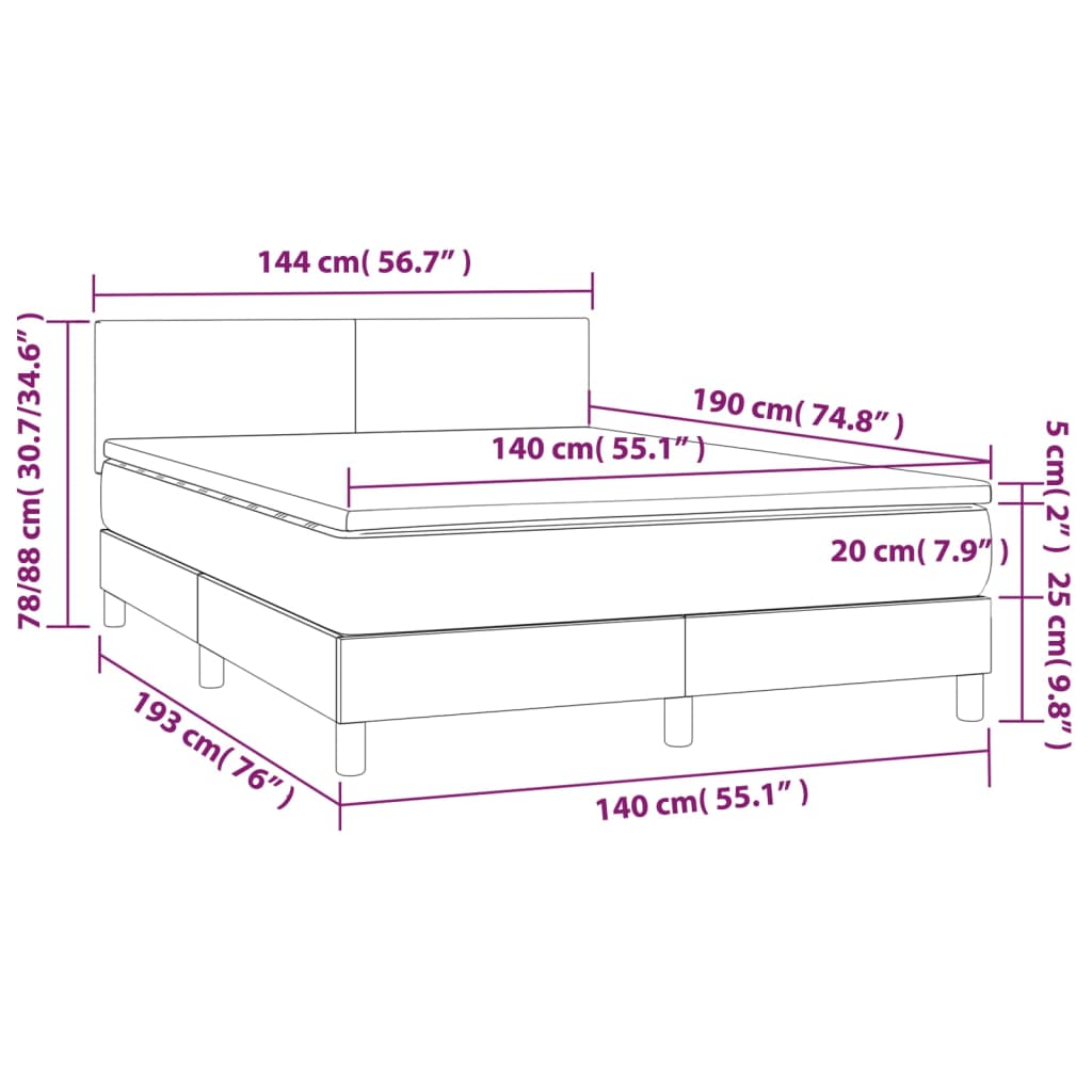 vidaXL Cama box spring colchón y LED cuero sintético blanco 140x190 cm