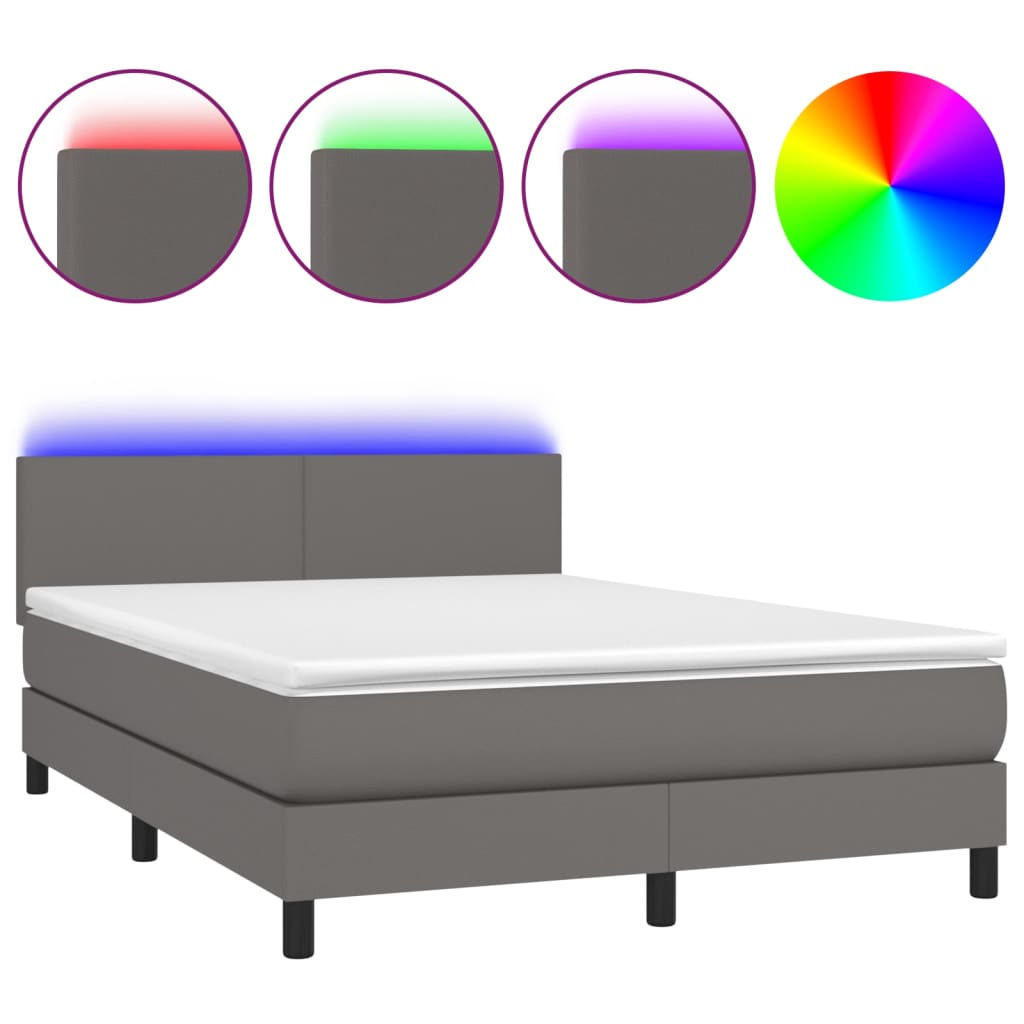 vidaXL Cama box spring colchón y LED cuero sintético gris 140x200 cm