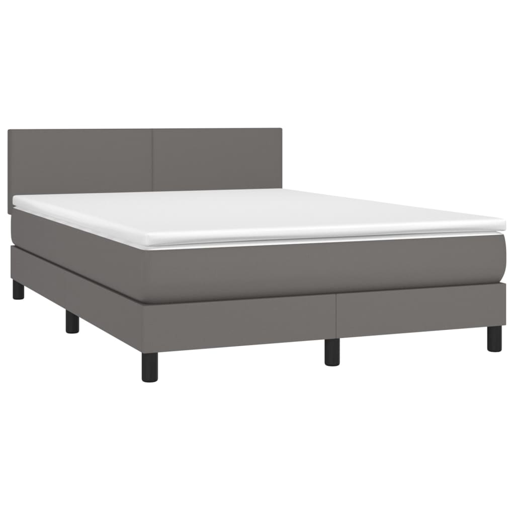 vidaXL Cama box spring colchón y LED cuero sintético gris 140x200 cm