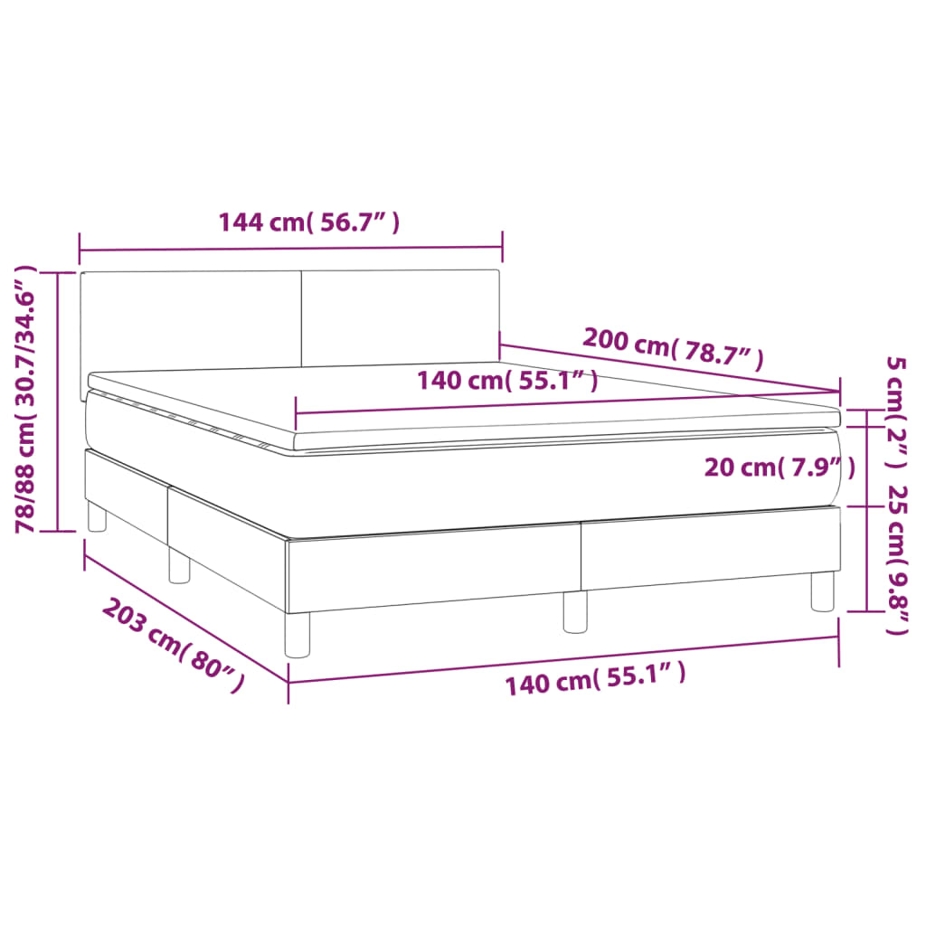 vidaXL Cama box spring colchón y LED cuero sintético gris 140x200 cm