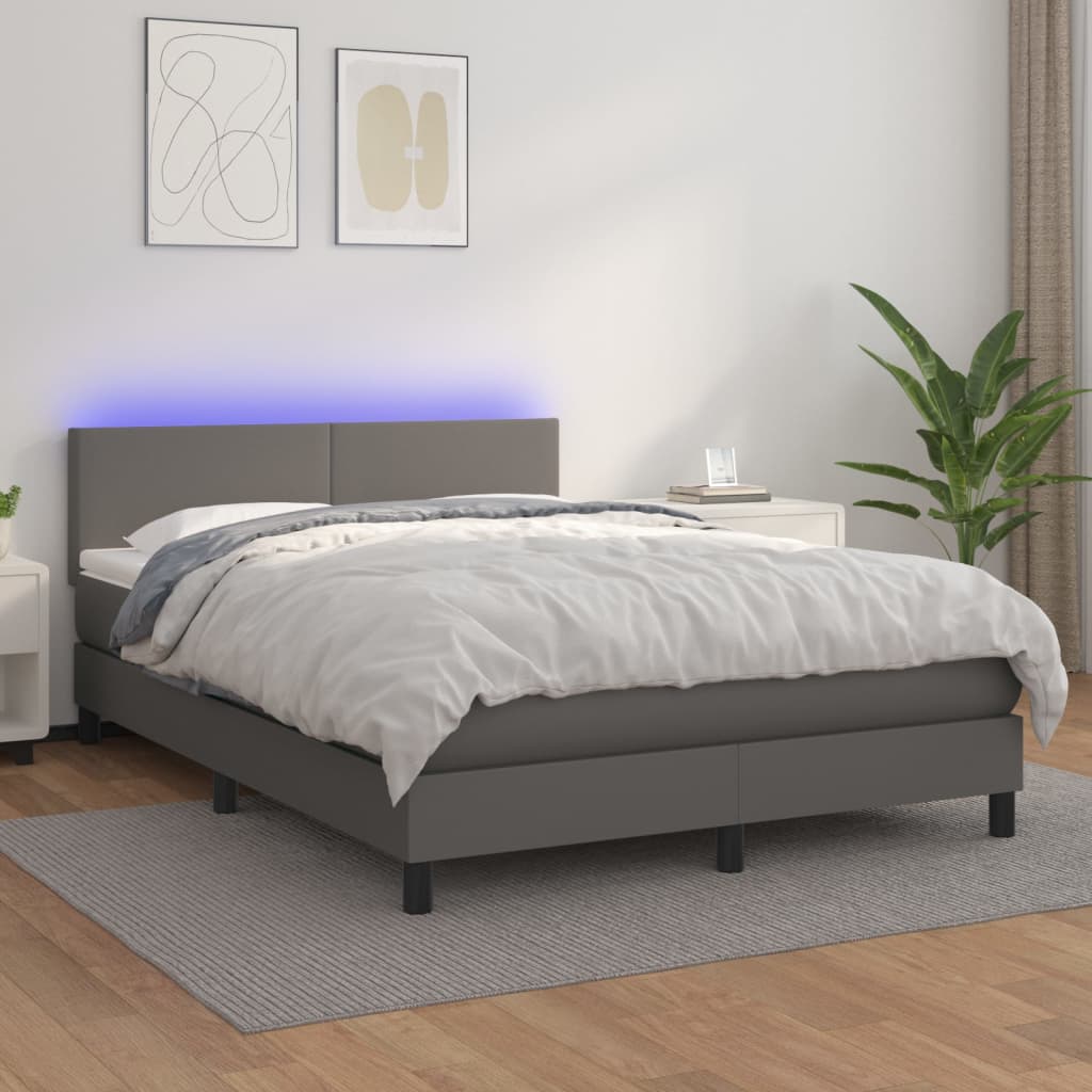 vidaXL Cama box spring colchón y LED cuero sintético gris 140x200 cm