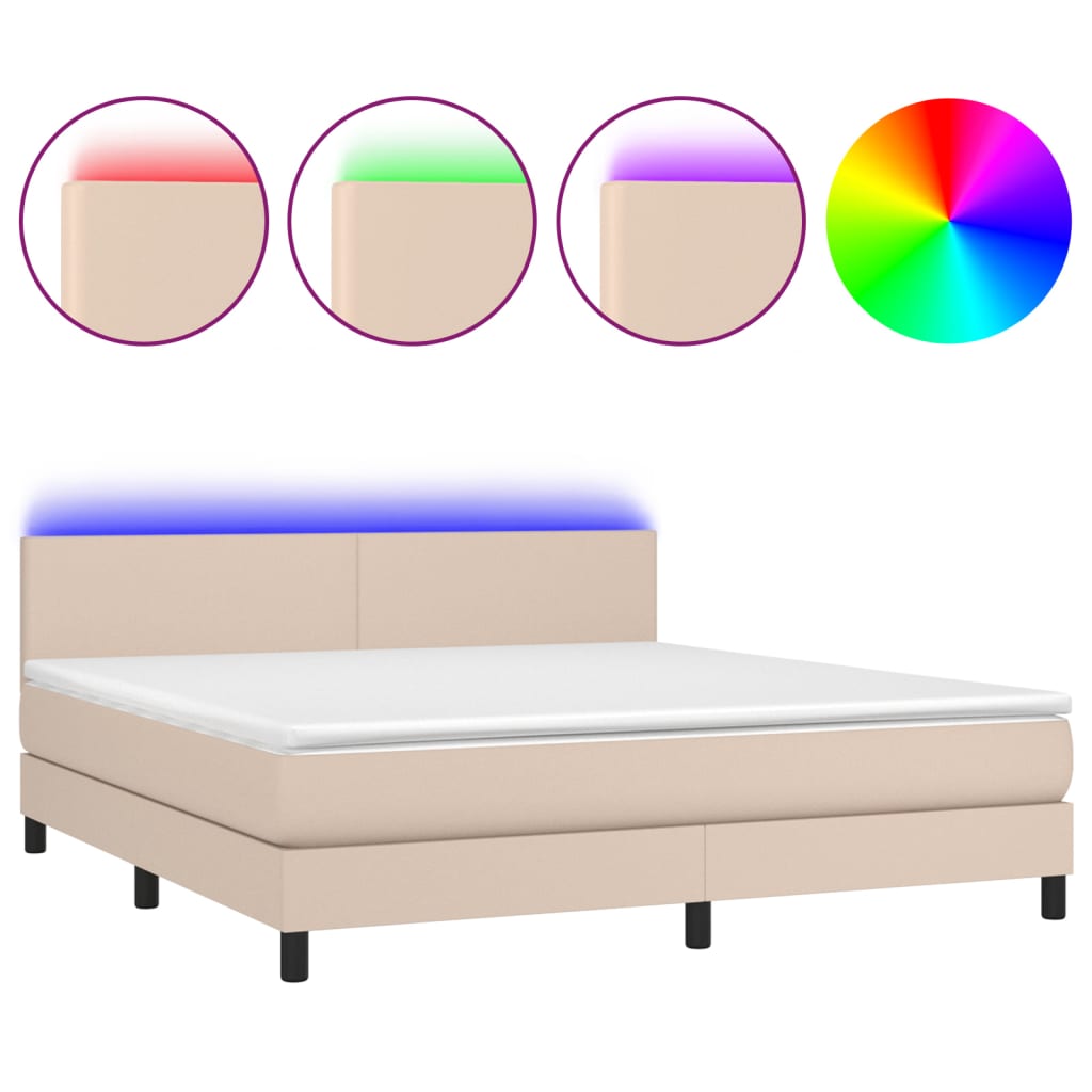 vidaXL Cama box spring colchón LED cuero sintético capuchino 160x200cm