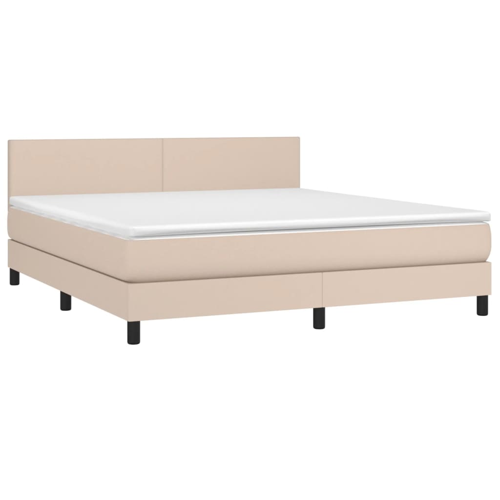 vidaXL Cama box spring colchón LED cuero sintético capuchino 160x200cm