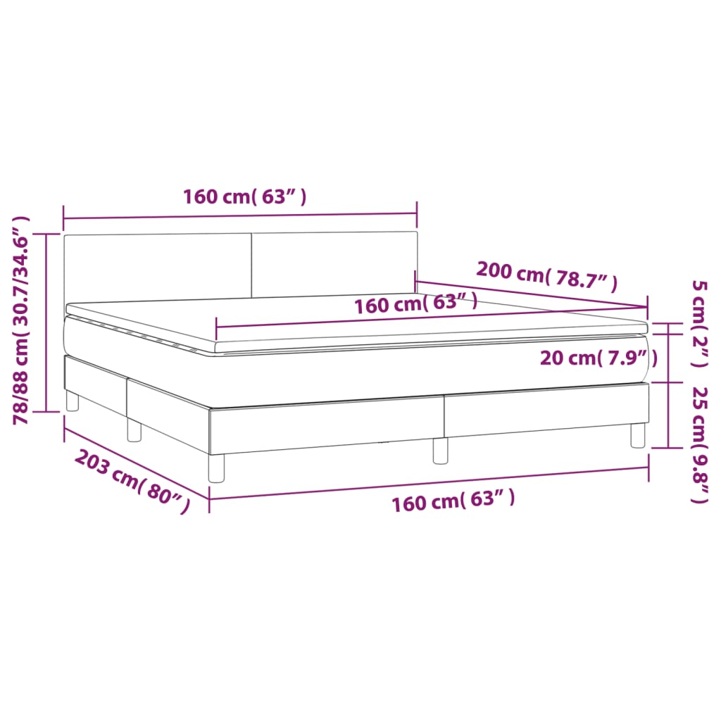 vidaXL Cama box spring colchón LED cuero sintético capuchino 160x200cm