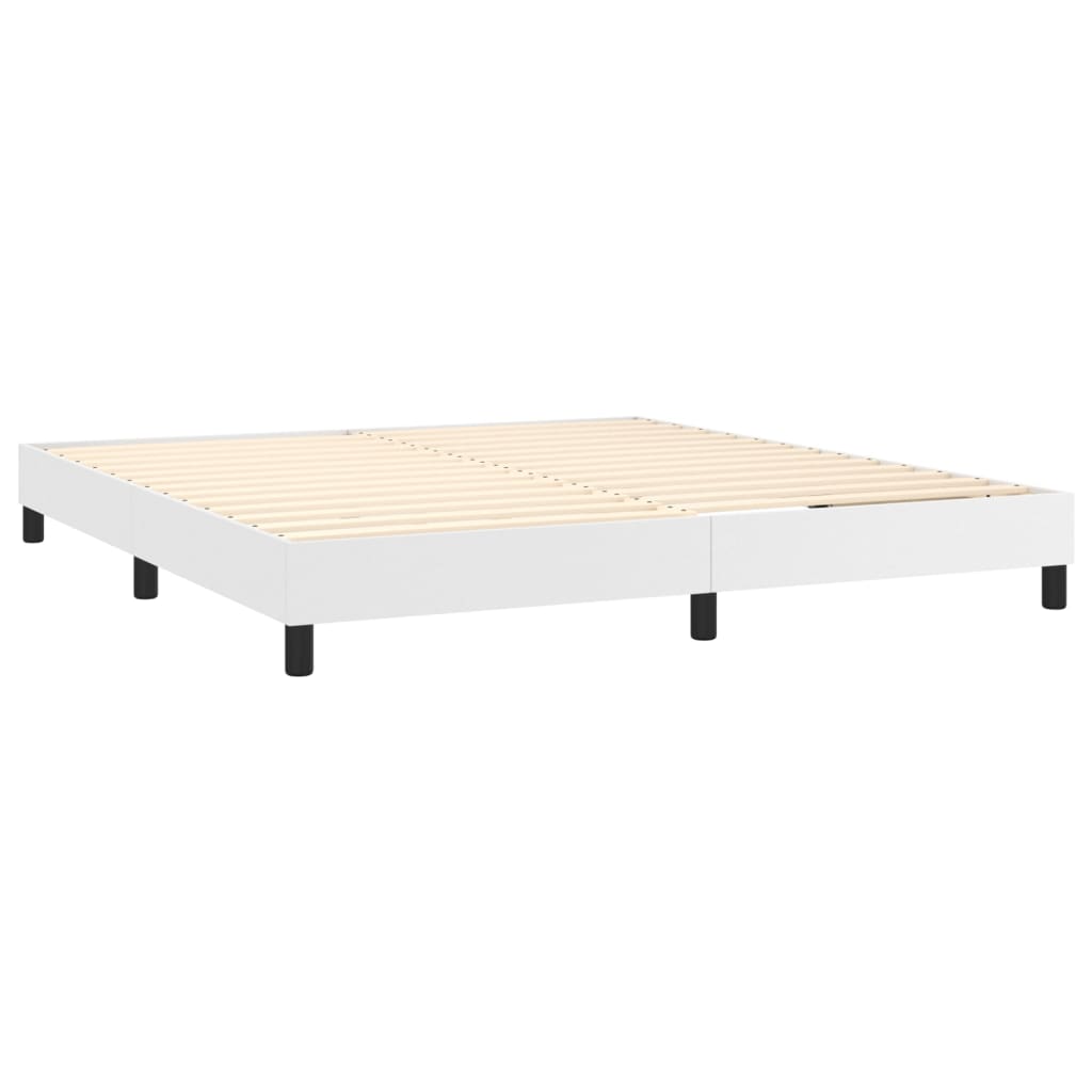 vidaXL Cama box spring colchón y LED cuero sintético blanco 180x200 cm